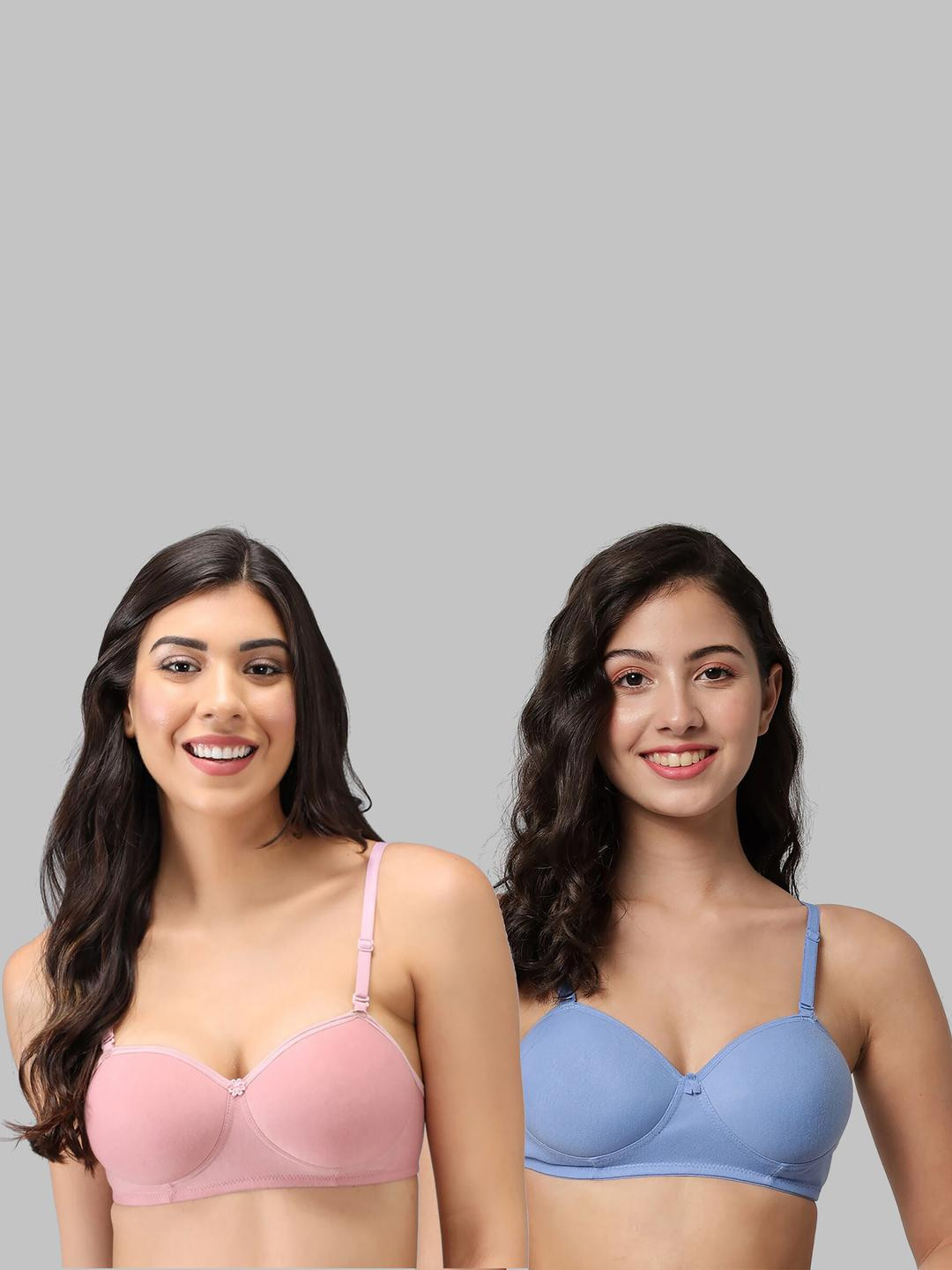 Women Cotton Pink,Light Blue Padded Non-Wired Lingerie Bra Sport wear Gym Crop Tank Top