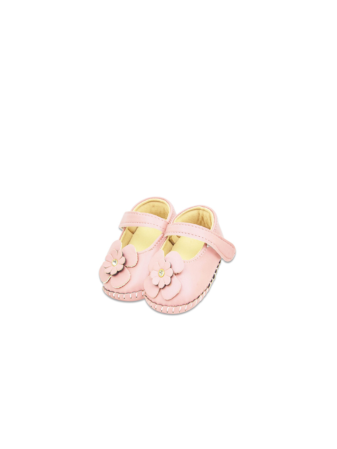 Neska Moda 6 To 12 Months Baby Girls Belly Shoe Fancy Partywear Floral Soft Velcro Sandal Booties (Toe to Heel Length - 12 cm, Baby Pink)