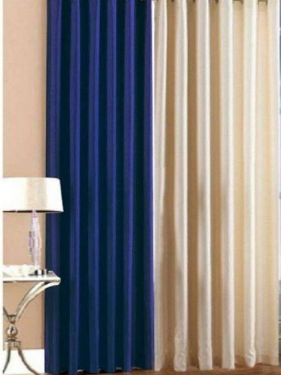 BELLA TRUE Blue & Cream 2 Pieces Eyelet Fitted Window Curtains