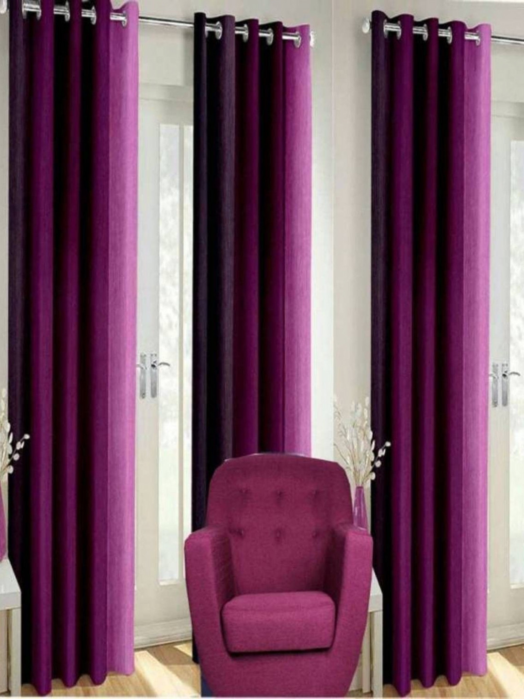 BELLA TRUE Purple & Pink 4 Pieces Striped Long Door Curtains