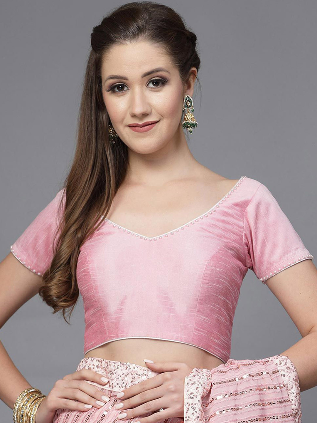 Utsav Fashion Women Dusty Pink Embellished Neckline Blouse