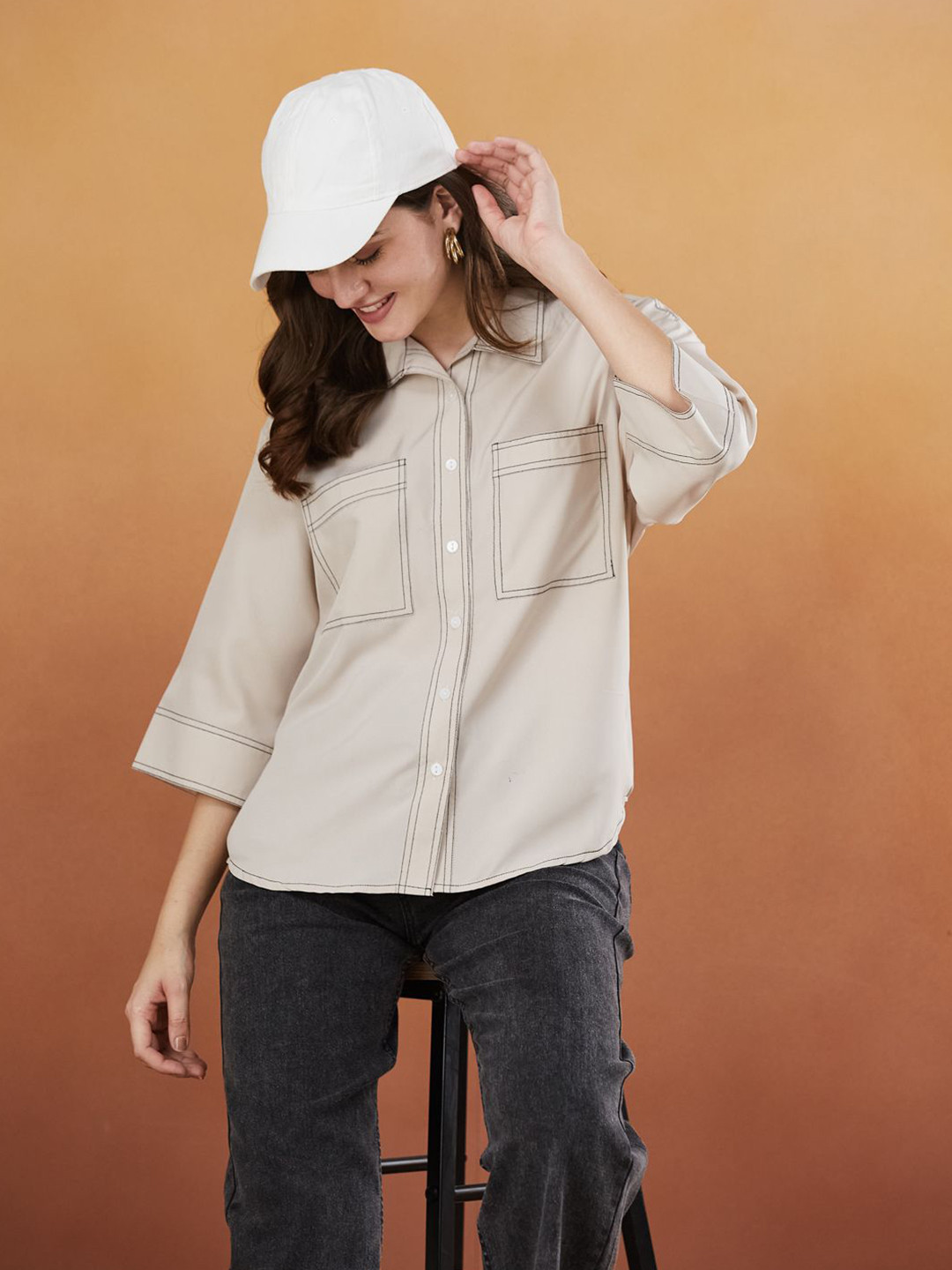 J Turritopsis Women Chest Pocket Relaxed Fit  Regular Casual Shirt