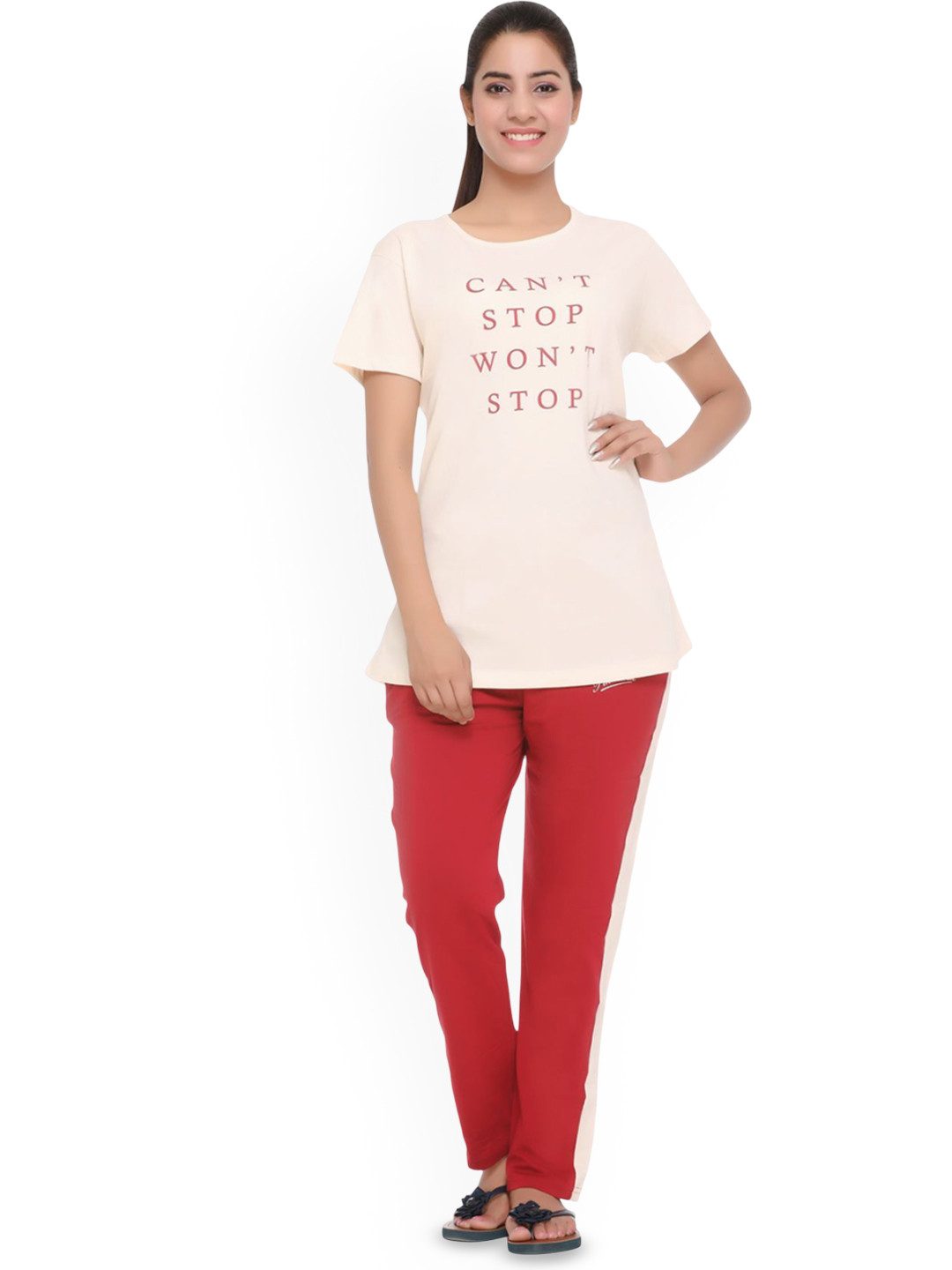 WOOL 4U Women Typography Printed T-Shirt & Pyjama Night suit