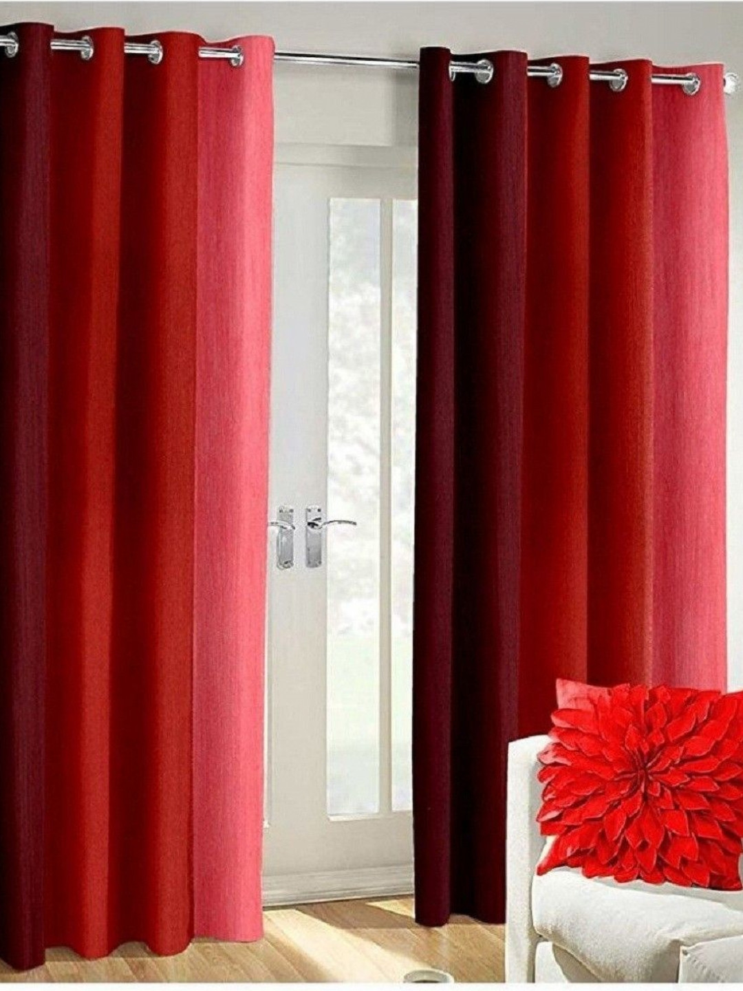 BELLA TRUE Red & Pink 2 Pieces Ombre Window Curtains