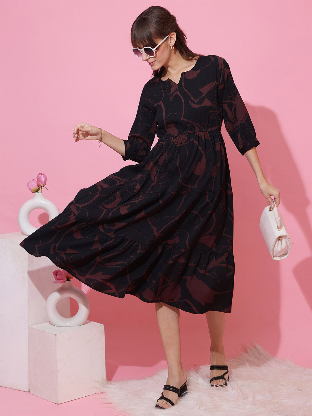 SHEETAL Associates Women Abstract Print Round Neck Fit & Flare Midi Dress