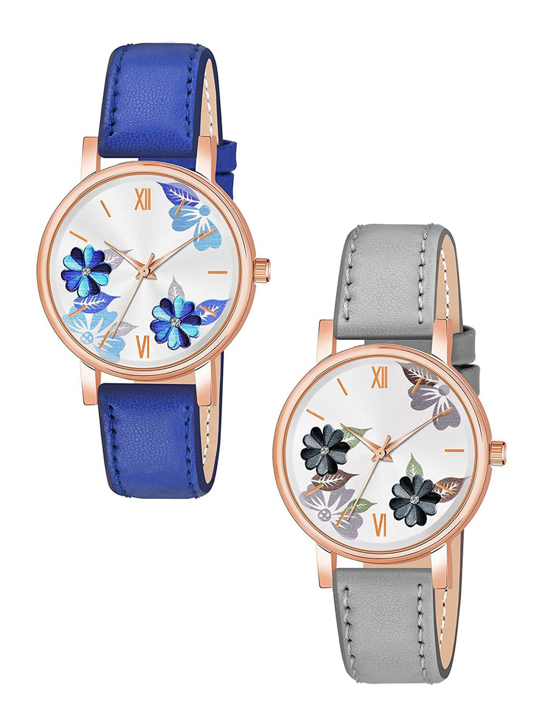 Gopal Shopcart Unisex Pack Of 2 Printed Round Dial Analogue Watch C36RG BLU GREY Fosil L