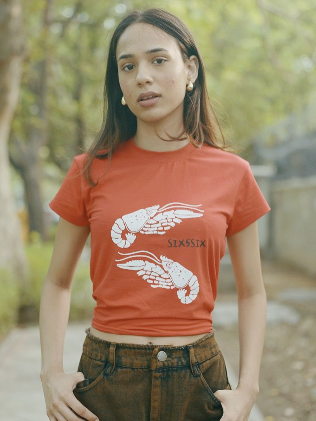 SIX5SIX Unisex Graphic Printed Round Neck Short Sleeves Cotton Crop T-Shirt