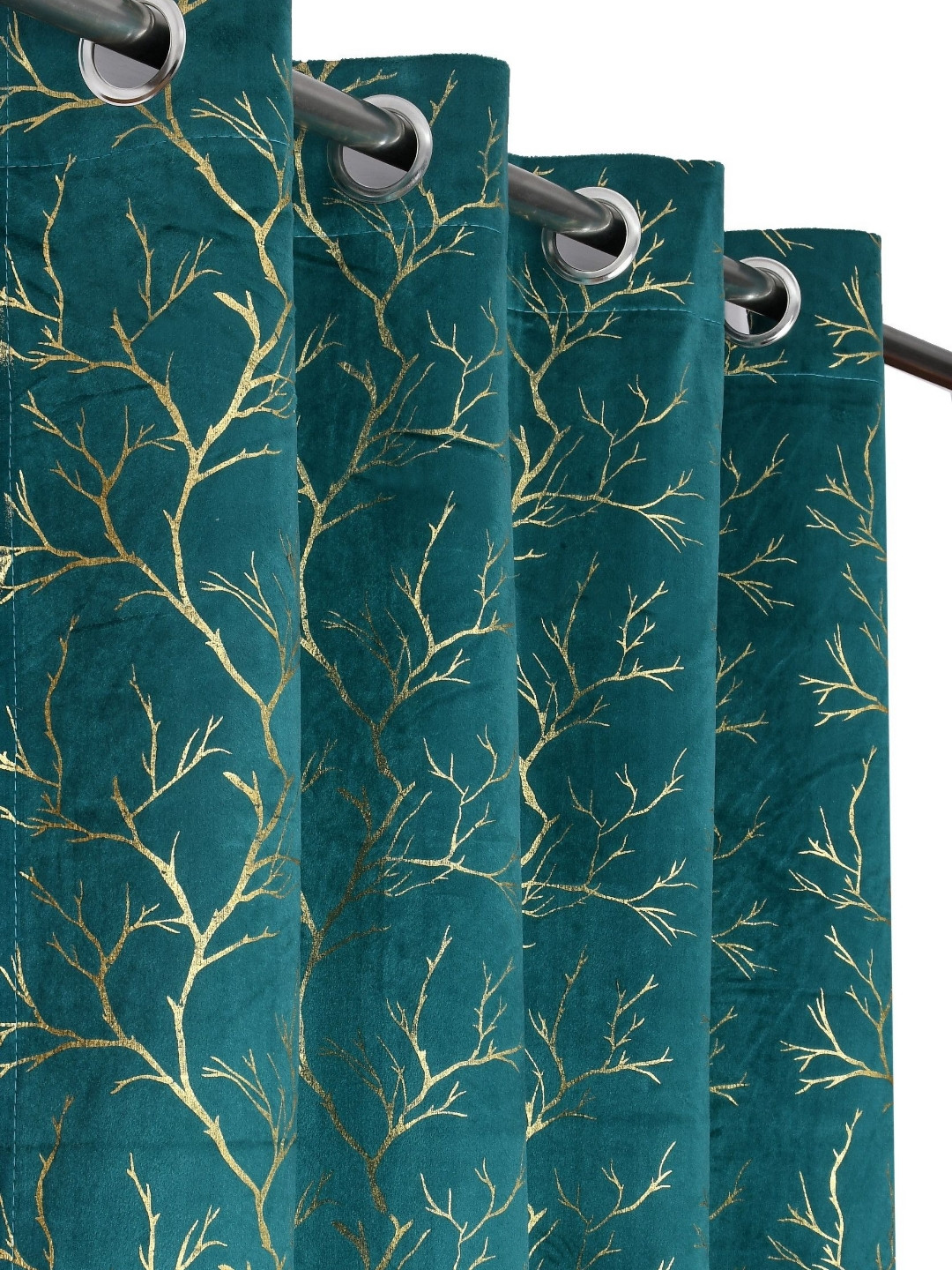BELLA TRUE Aqua And Gold 2 Pieces Abstract Printed Room Darkening Long Door Curtains