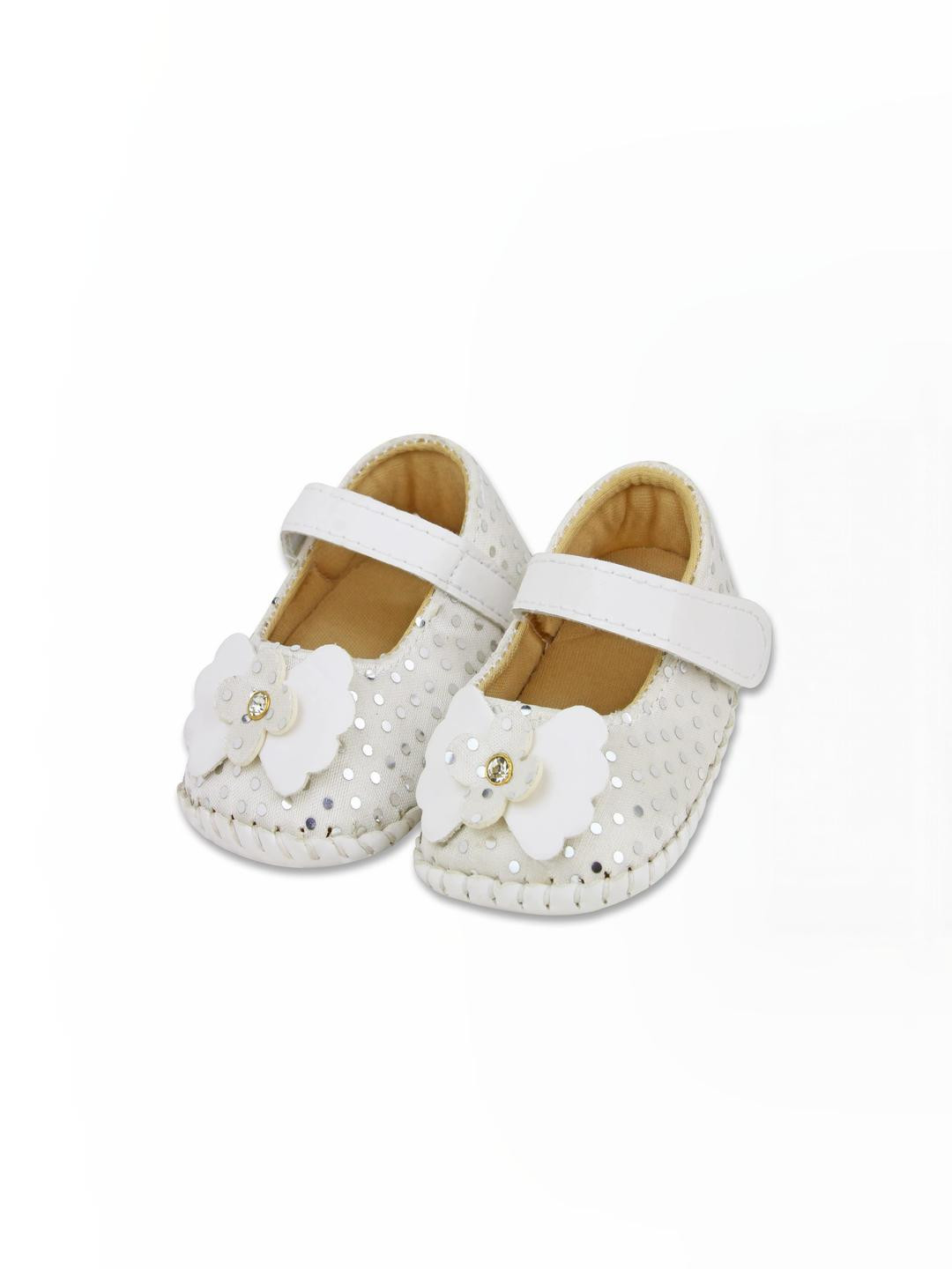 Neska Moda 6 To 12 Months Newborn Baby Girls Belly Shoe Fancy Partywear Polka Dot Sandal Booties (Toe to Heel Length - 12 cm, White)