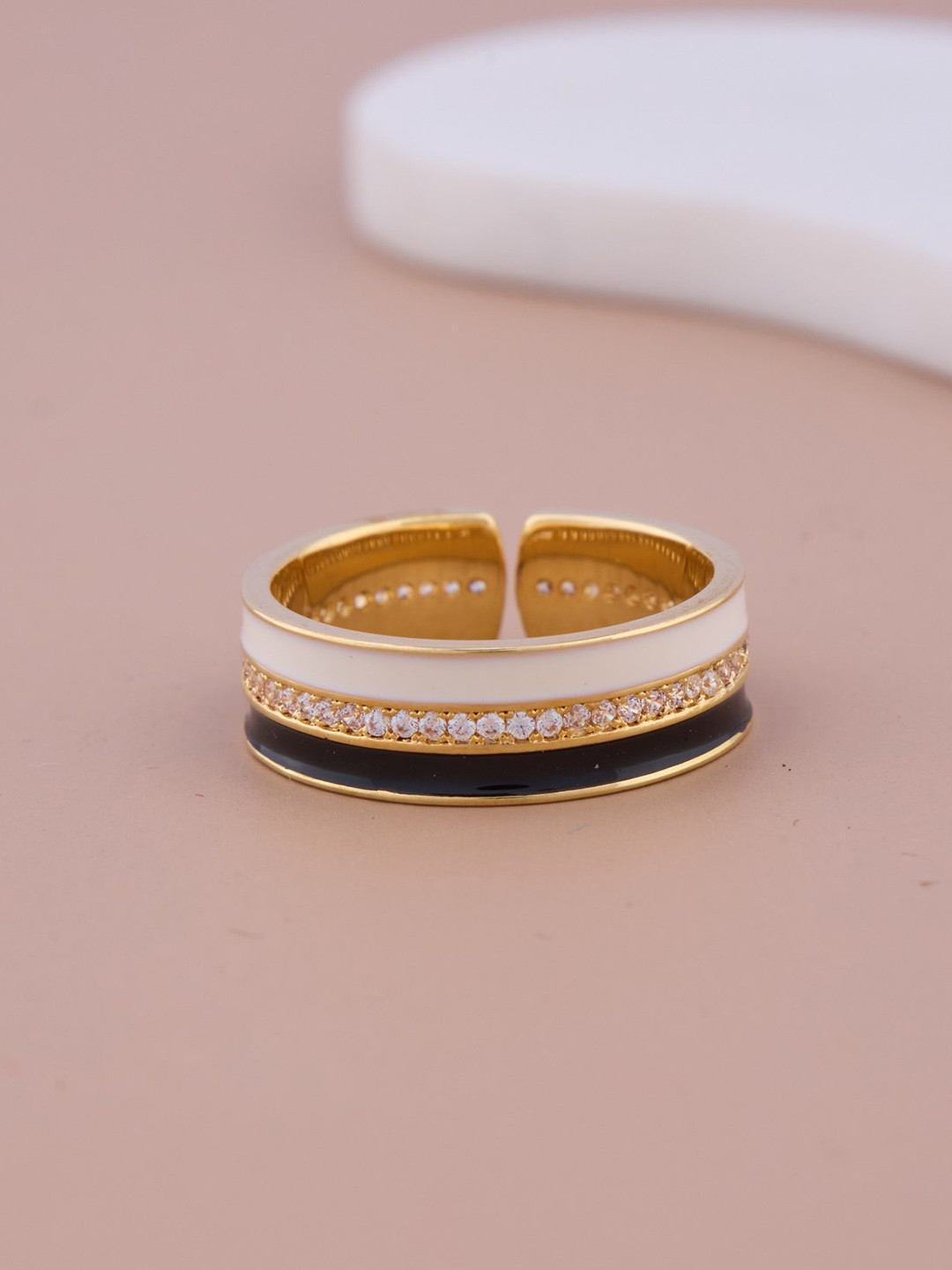 GC PREMIUM JEWELLERY  Dual-Tone Cubic Zirconia-Studded Adjustable Finger Ring