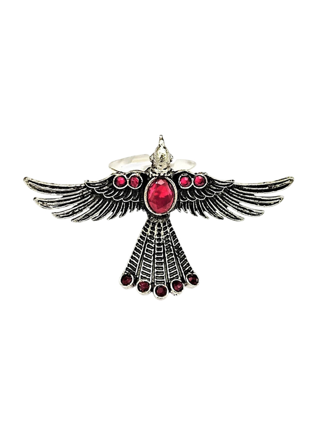 Yash Jewels Emporiums Silver-Plated Stones Studded Flying Eagle Adjustable Finger Ring