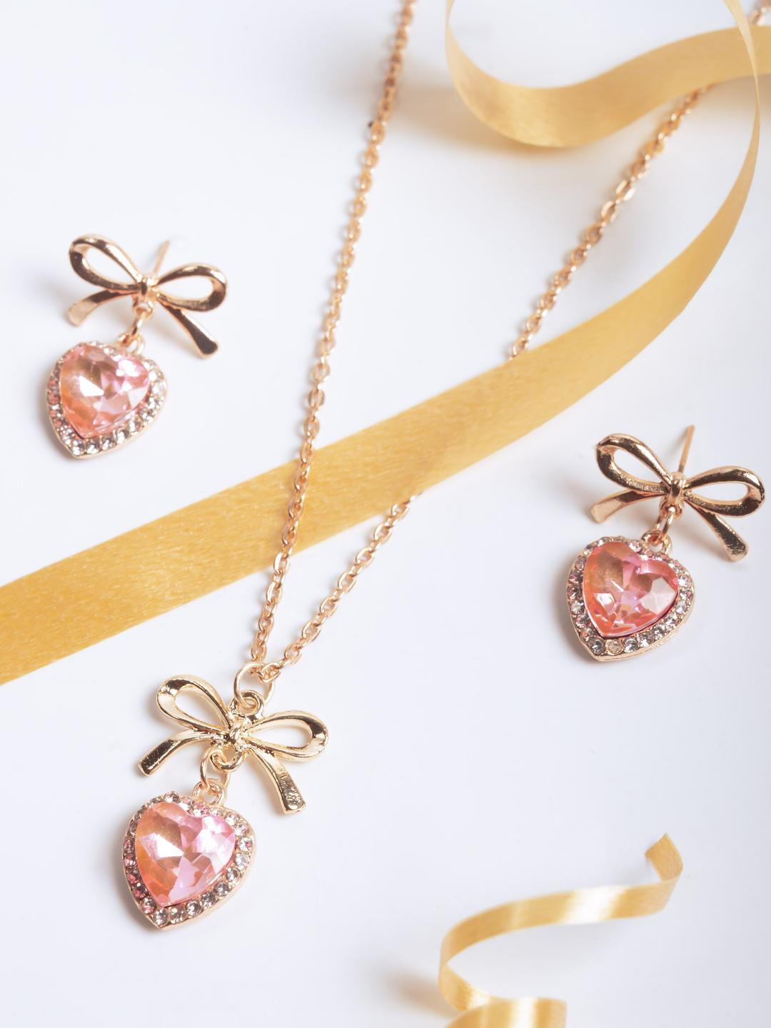 House of Nimriti Rose Gold Necklace & Earring Jewellery Set