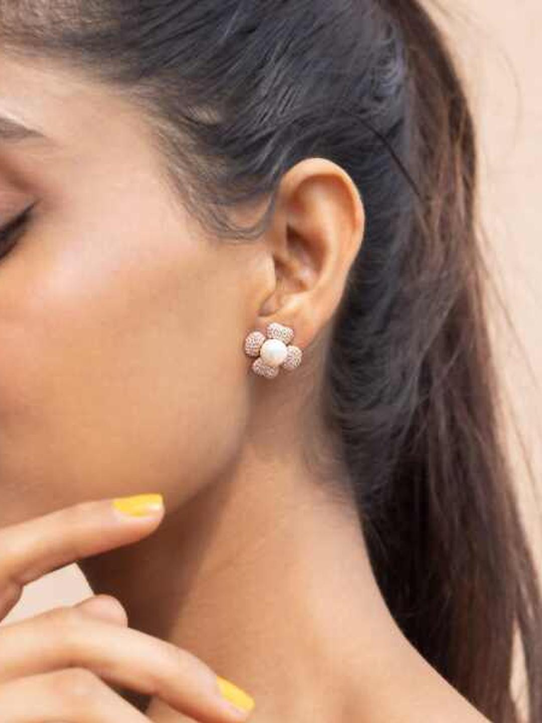 Fresh Water Pearl Rose Gold Elisa Studs on Pure 925 Silver