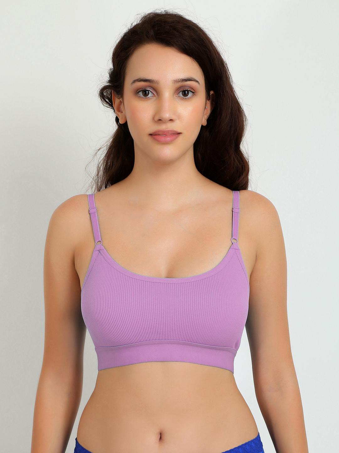 Women Cotton Purple Non Padded Non-Wired Lingerie Bra Sport wear Gym Crop Tank Top