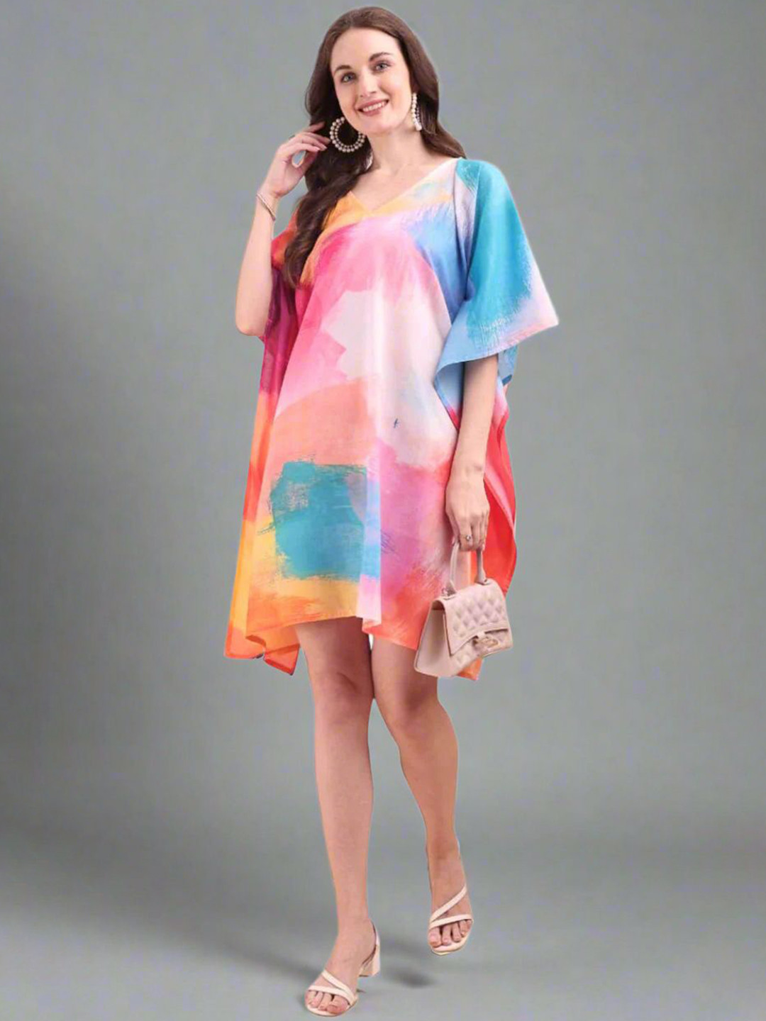 SWI Stylish Women Printed V-Neck Flared Sleeves Empire Kaftan Kurti