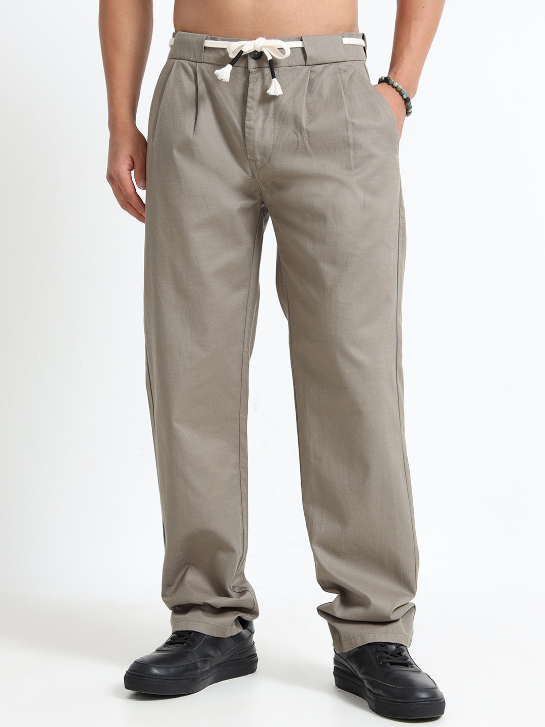 BEVDAAS Men Relaxed Fit Mid-Rise Korean Pants Trouser