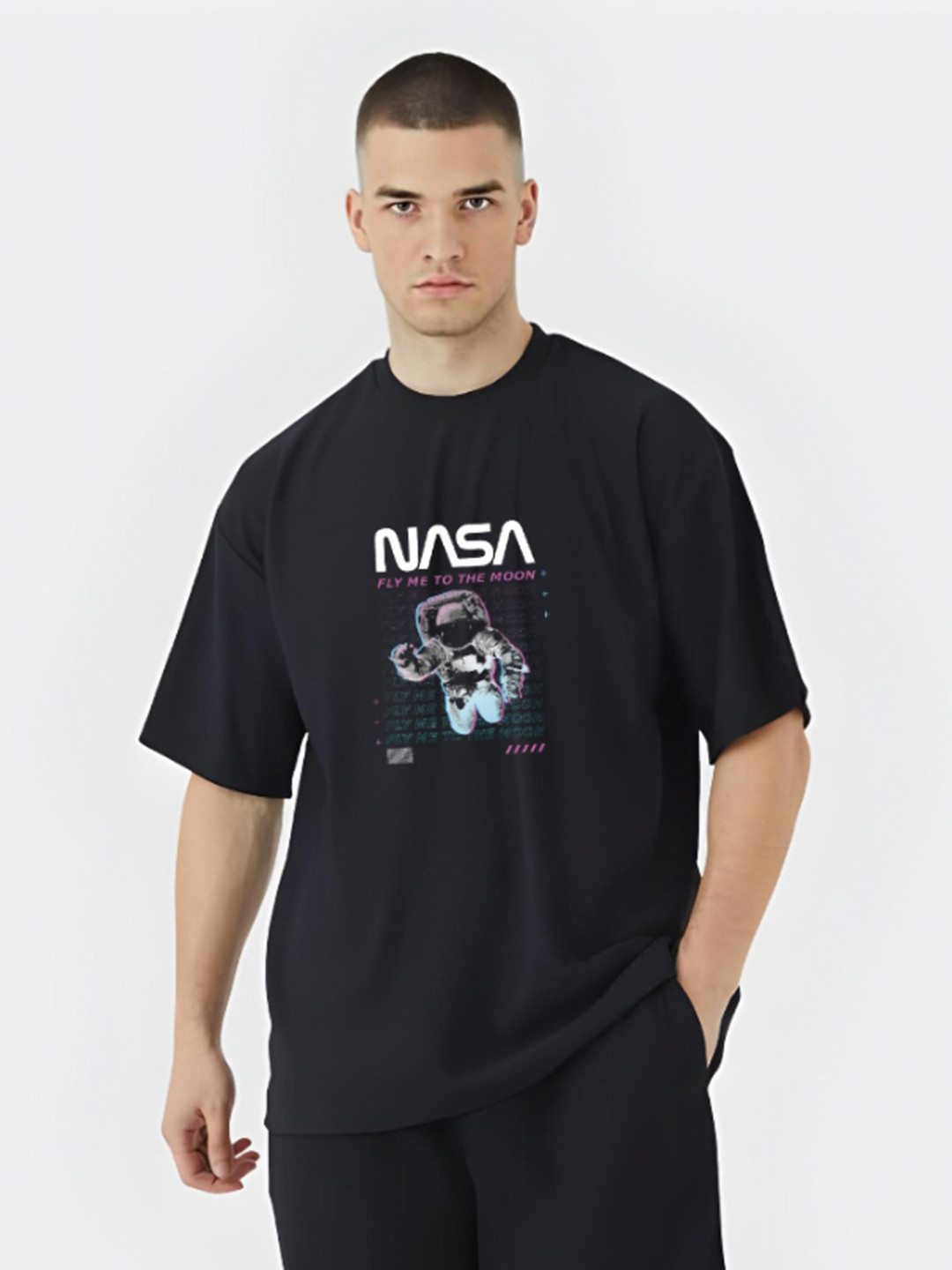Stitchmeashirt Men NASA Printed Drop-Shoulder Sleeves T-shirt