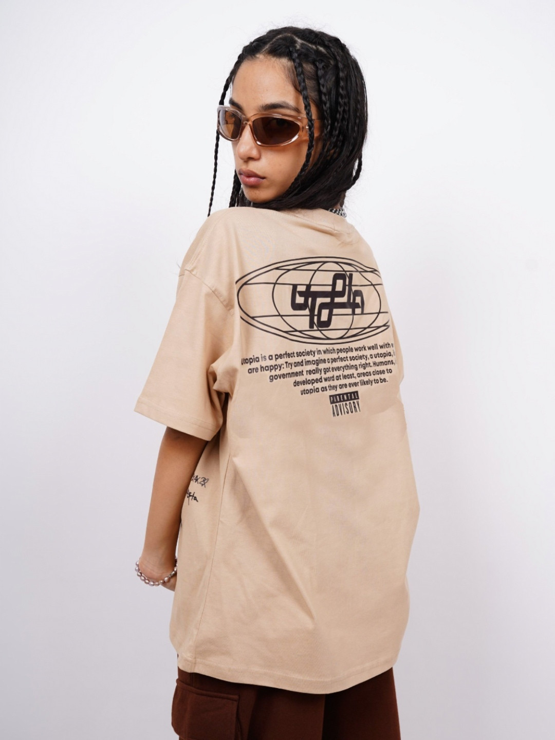 BURGER BAE Unisex Printed Round Neck Drop-Shoulder Sleeves Oversized Cotton T-shirt