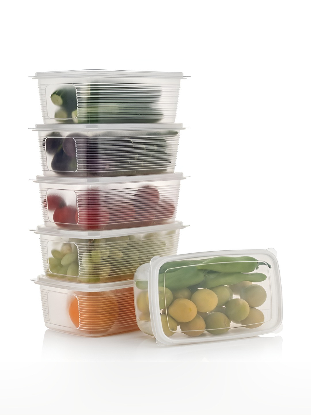 DEEJET Transparent 6 Pieces Fridge Container With Secure Sealing Lids-1800ml
