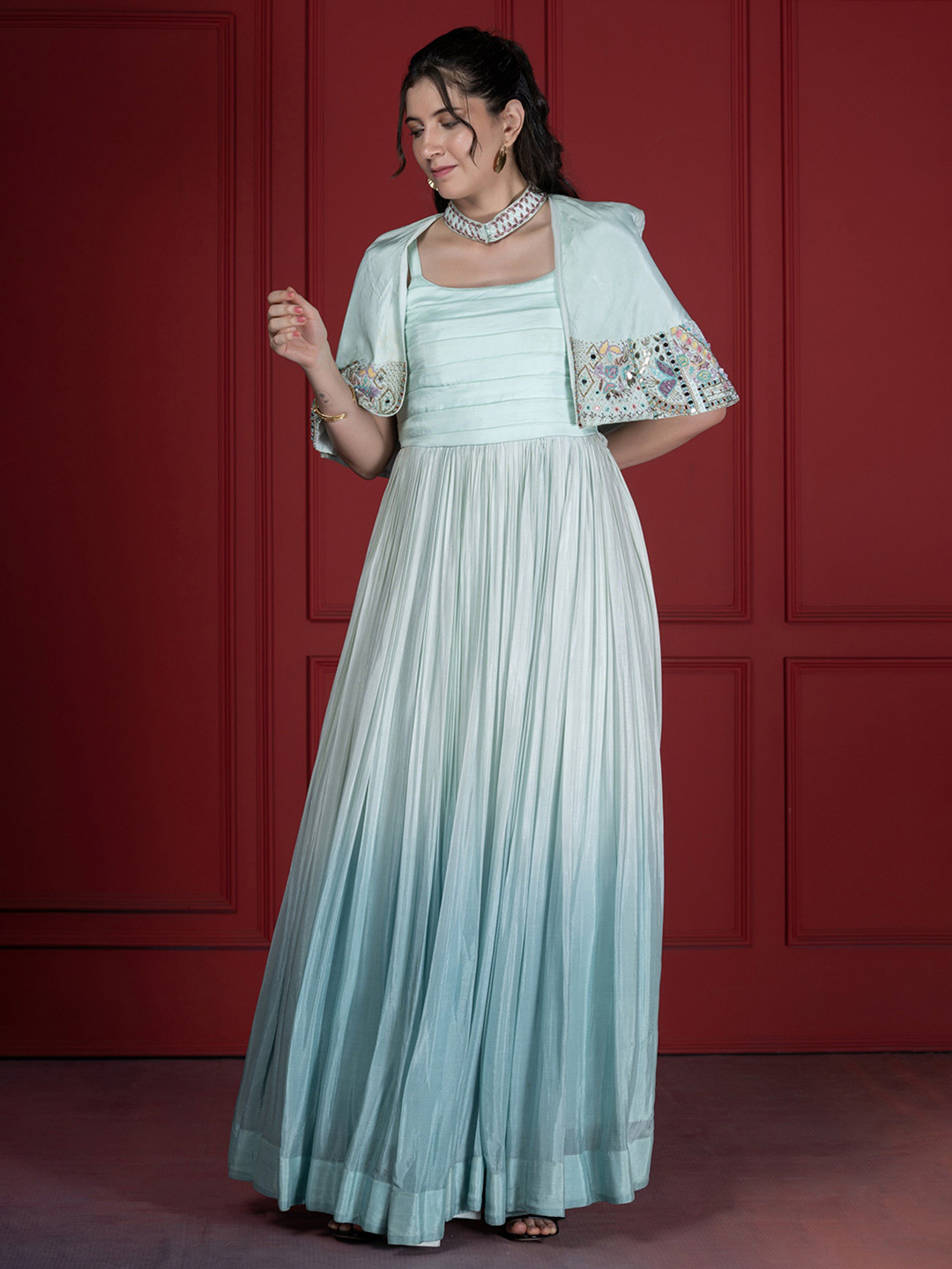 GloballyRonakRBafna Women Cape Style Maxi Dress With Jacket