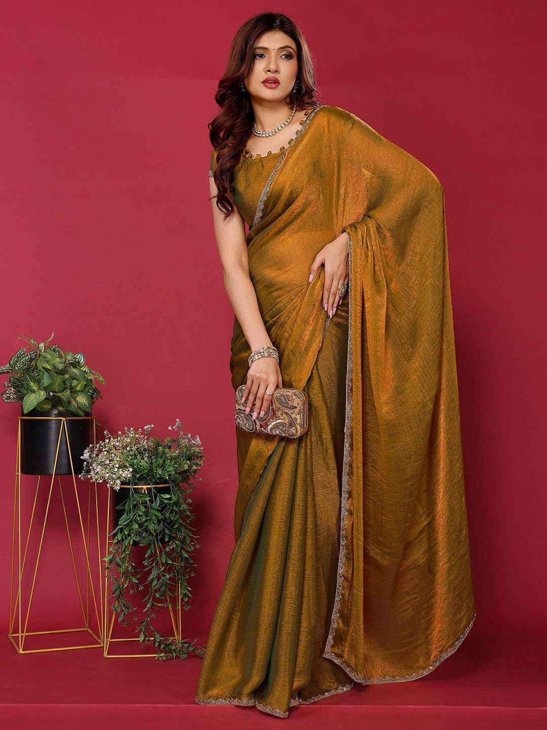 Moksha Trends Embellished Beads and Stones Border Saree