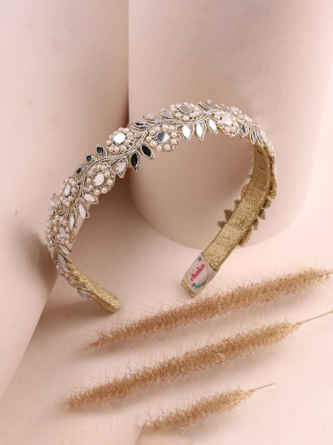 Choko Girls Pearl Headband with Mirror Work & Metallic Embroidery