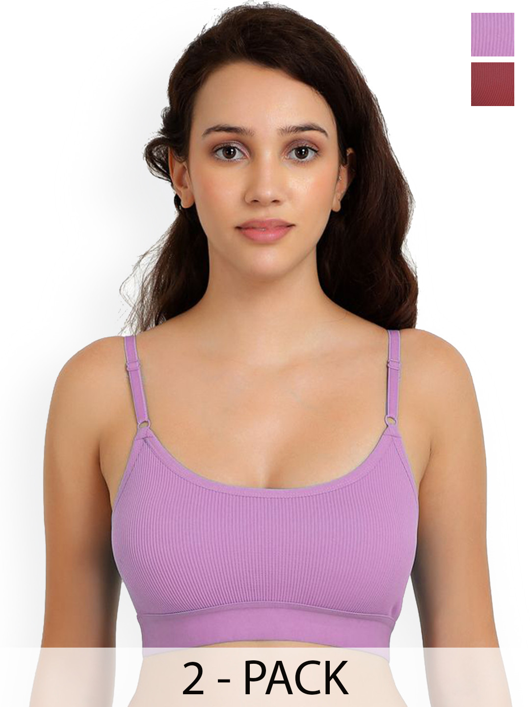 Samvar Pack Of 2 Ribbed Cotton Non-Wired Non Padded Lingerie Set Goma Set_M,Pu