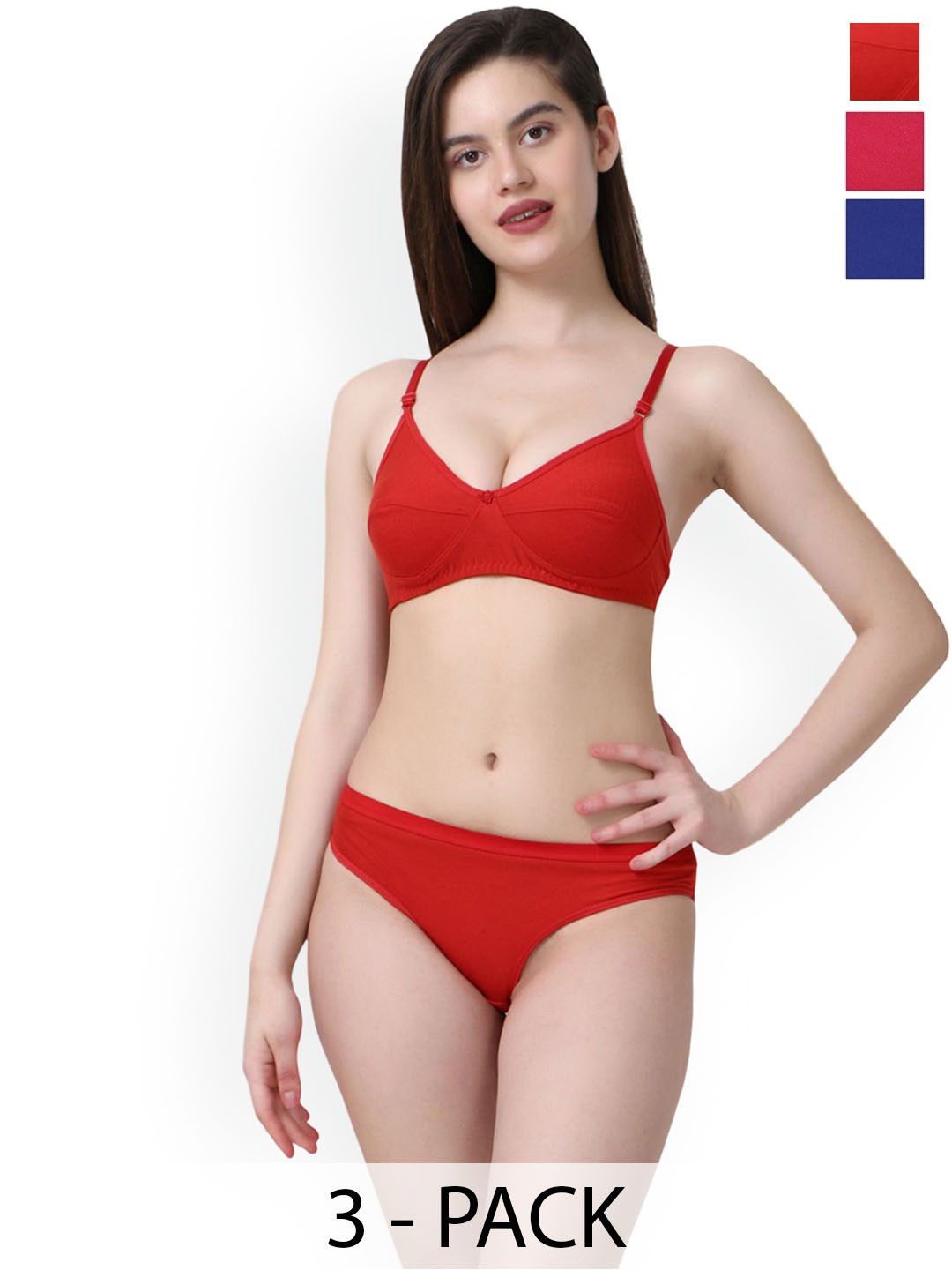 Samvar Pack Of 3 Non Padded Lingerie Sets BB-Ruchi-Sett_R,B,P