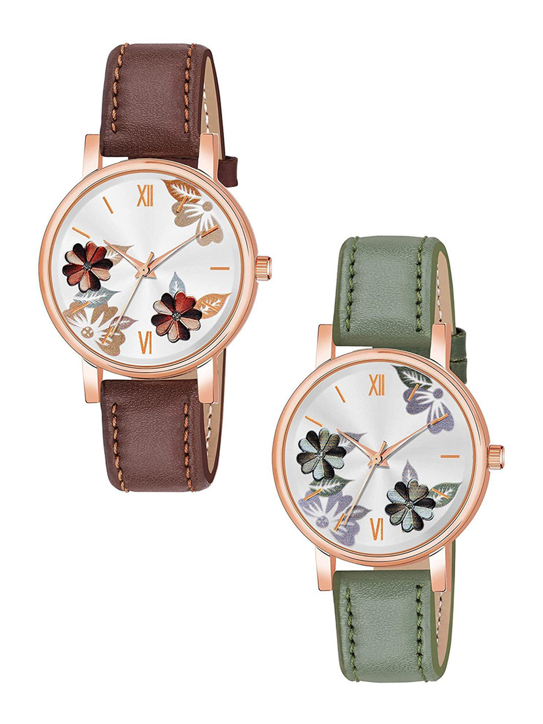 Gopal Shopcart Unisex Set Of 2 Printed Analogue Watches - C36RG BRO GRE Fosil L