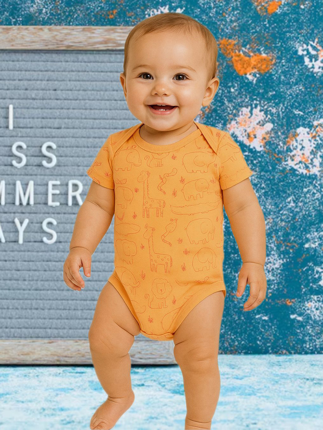 FASHION GRAB Infants Printed Pure Cotton Round Neck Bodysuits