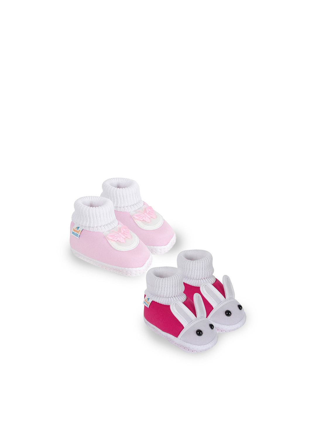 Neska Moda 12 To 18 Month NonSlip Set of 2 Pair Toddler Baby Unisex Soft Cotton Rabbit Face Booties (Toe to Heel Length - 13 cm, Rani, Baby Pink)