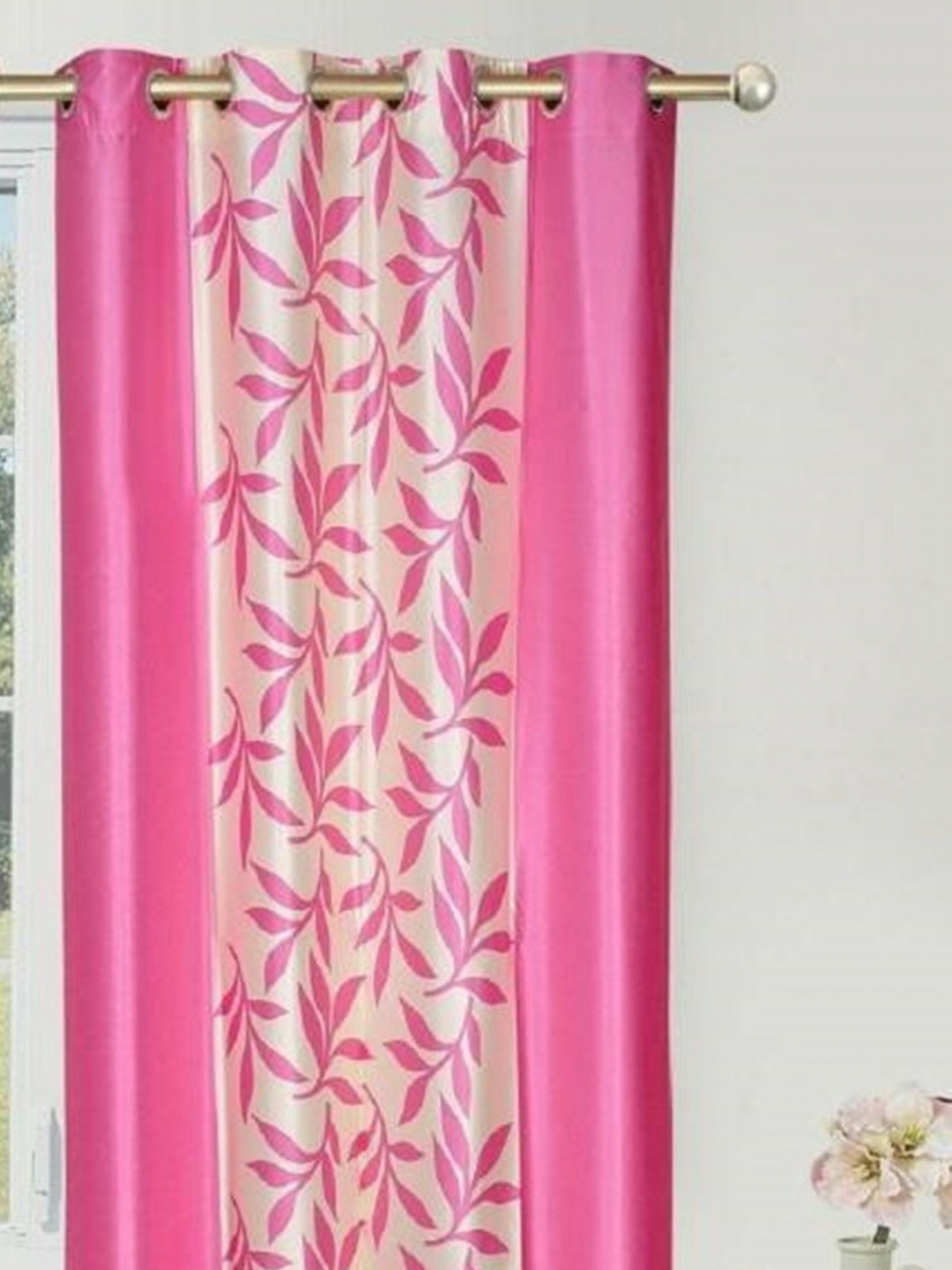 BELLA TRUE Pink & Cream-Coloured Floral Black Out Long Door Curtain