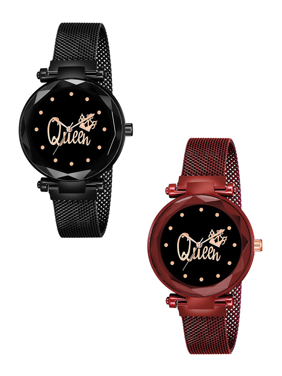 Gopal Shopcart Unisex pack Of 2 Dial & Bracelet Straps Analogue Watch Queen black Red