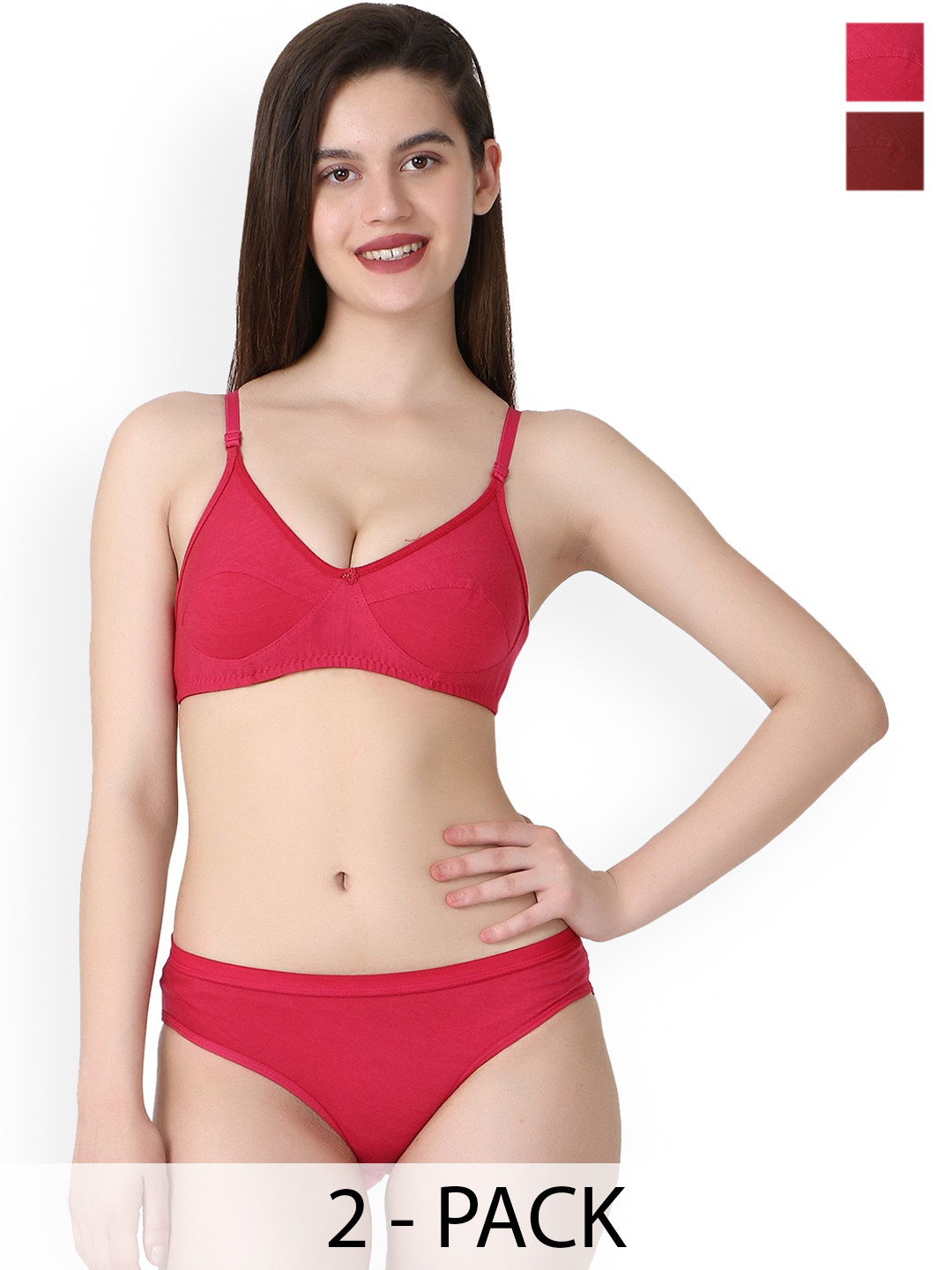 Samvar Pack Of 2 Cotton Non Padded Lingerie Set A-Ruchi-Sett_P,M