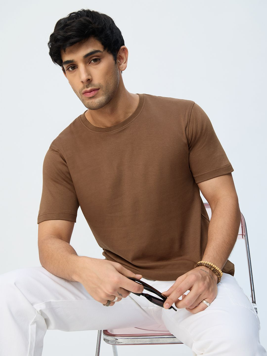 The Souled Store Men Supima Dusky Mocha T-shirt