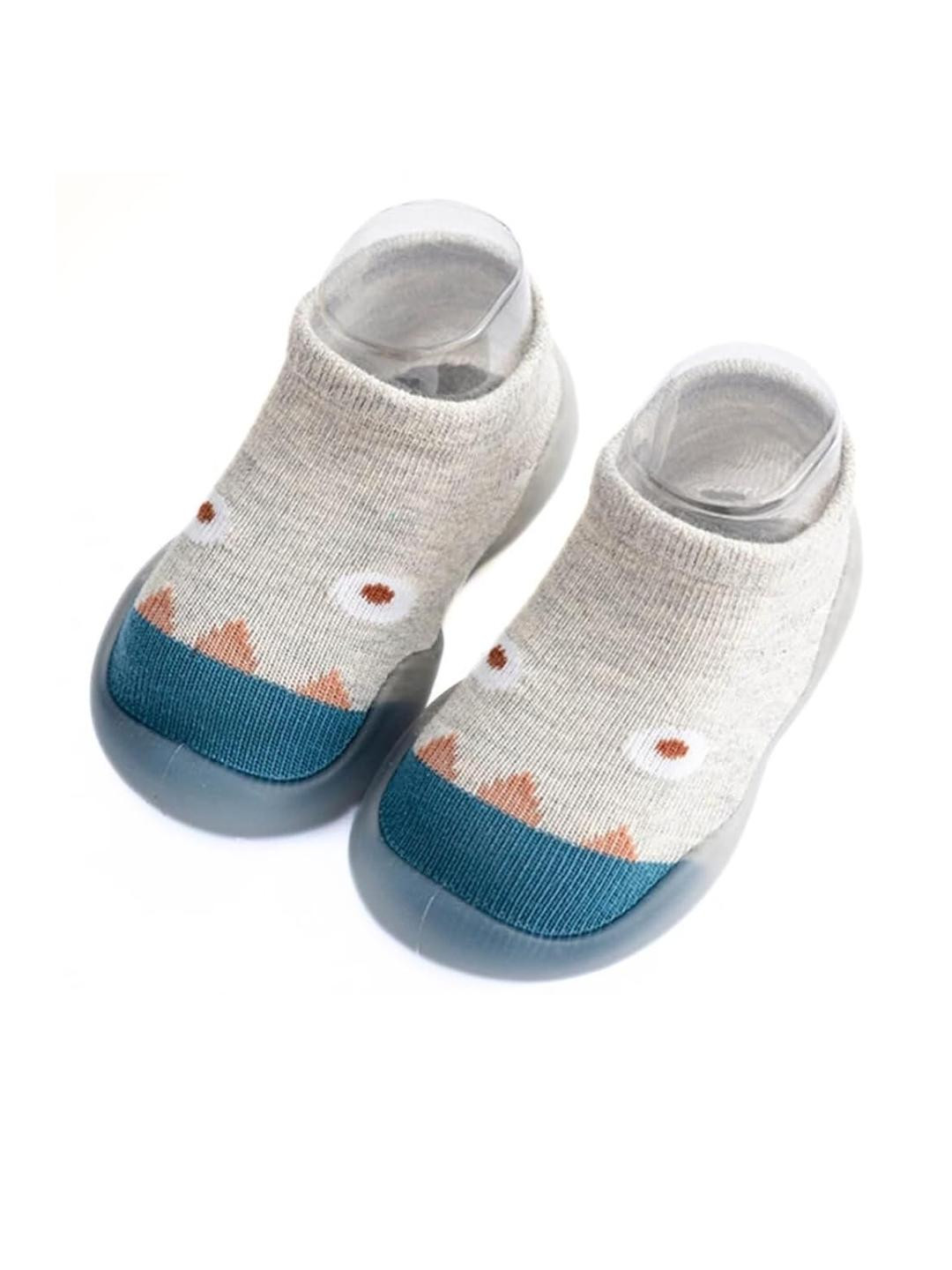 Neska Moda 6 To 12 Months Baby Boys & Girls Anti-Skid Silicon Sole Rubber Socks Shoes/ Booties (Toe to Heel Length - 12 cm, Grey, Mint)