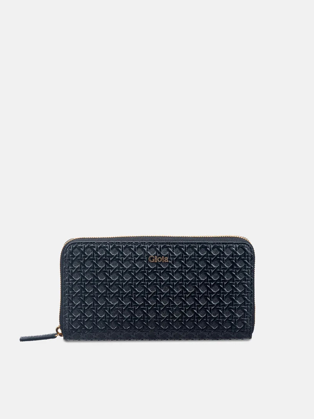 GIOIA Women Black Leather Daisy Ziparound Wallet