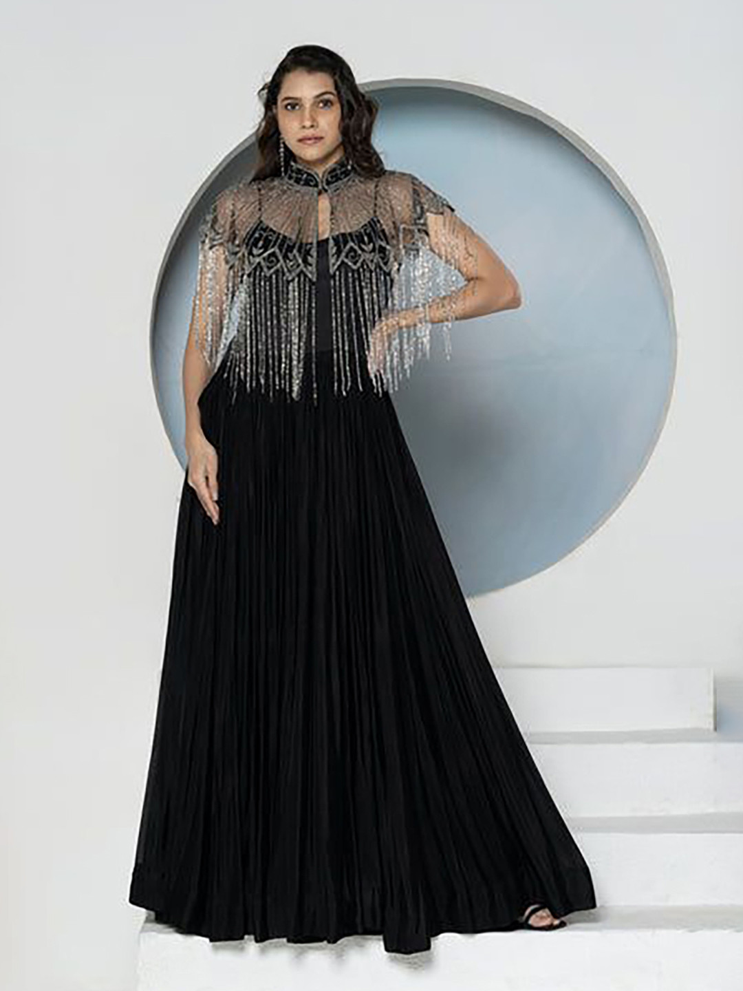 GloballyRonakRBafna Women Embellished Gown Maxi Dress With Cape Jacket