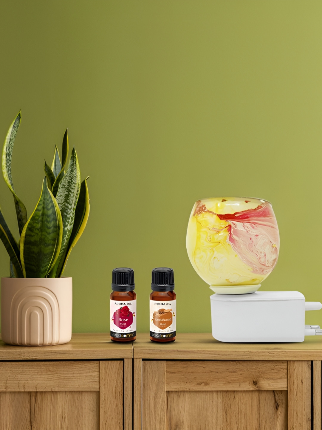 PEEPALCOMM Yellow 3 Pieces Marble Printed Electric Aroma Oil Diffuser With Scented Oil