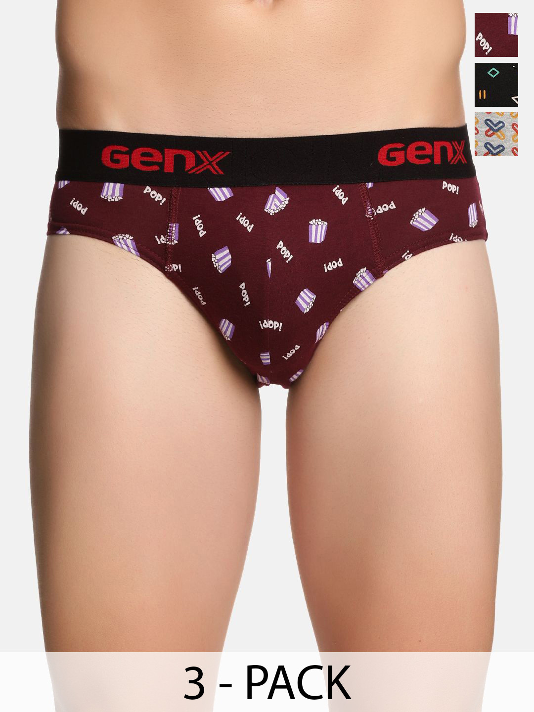 Genx Men Pack Of 3 Abstract Printed Mid-Rise Basic Briefs Genx-Jazz-Printed-Brief-3
