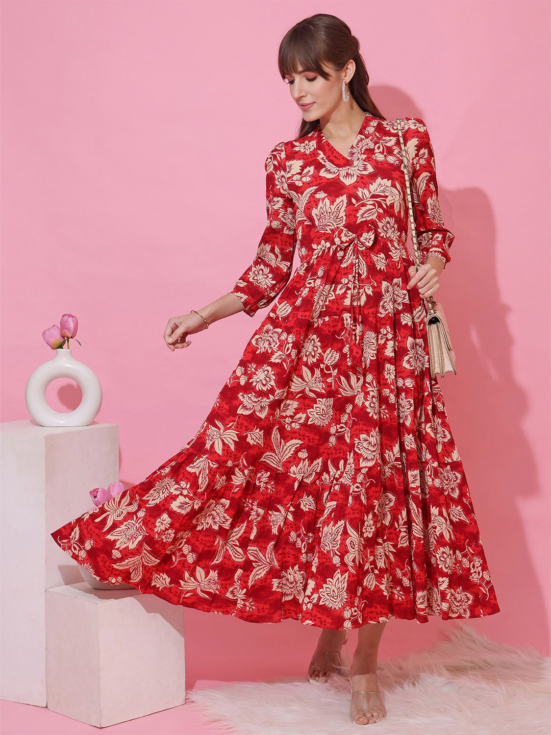 Buy SHEETAL Associates Floral Printed Puff Sleeves Fit & Flare Midi Dress - - Apparel for Women