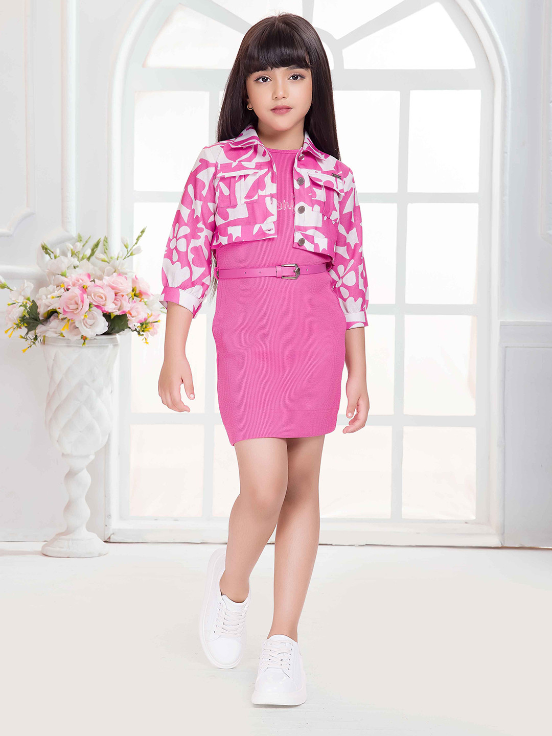 Tiny Baby Girls Floral Printed Round Neck Linen Casual Dress