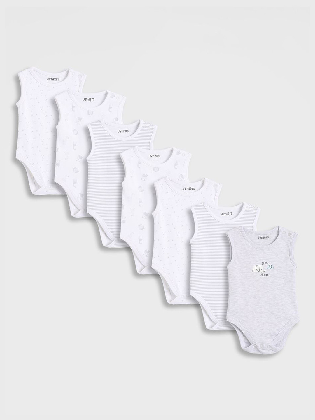 Juniors by Babyshop Infant Boys Pack Of 7 Printed Cotton Sleeveless Bodysuits