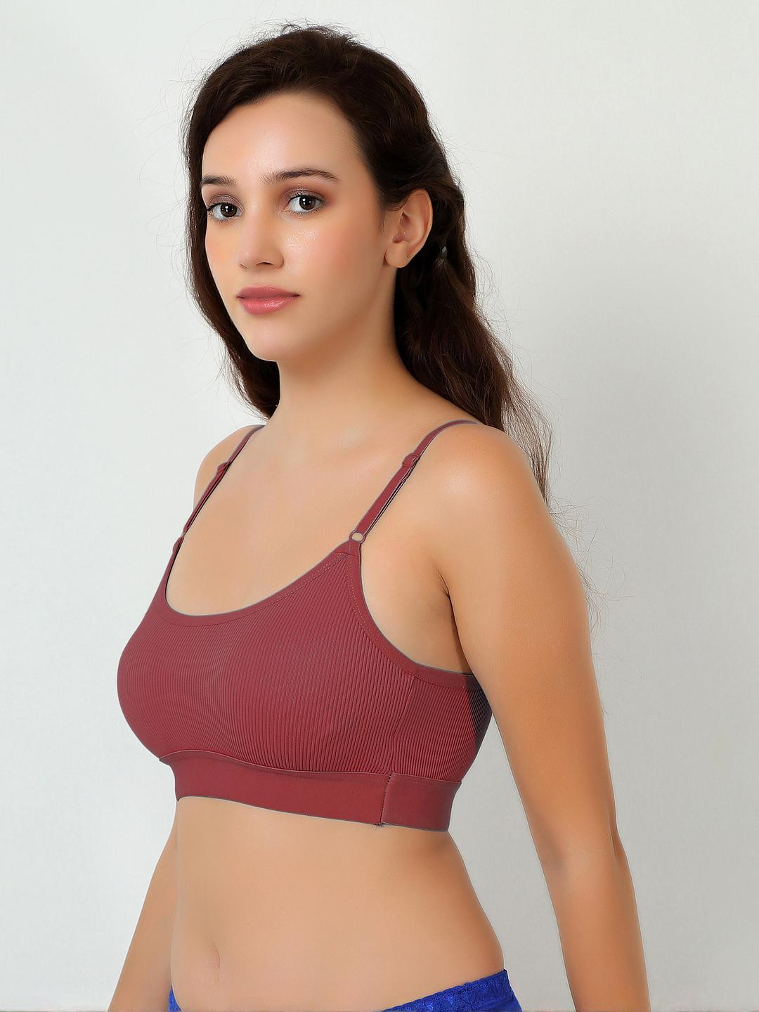 Women Cotton Maroon,Brown Non Padded Non-Wired Lingerie Bra Sport wear Gym Crop Tank Top