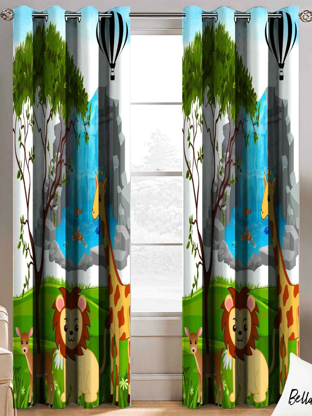 BELLA TRUE 2 Pcs Blue & Green Graphic Printed Door Curtains