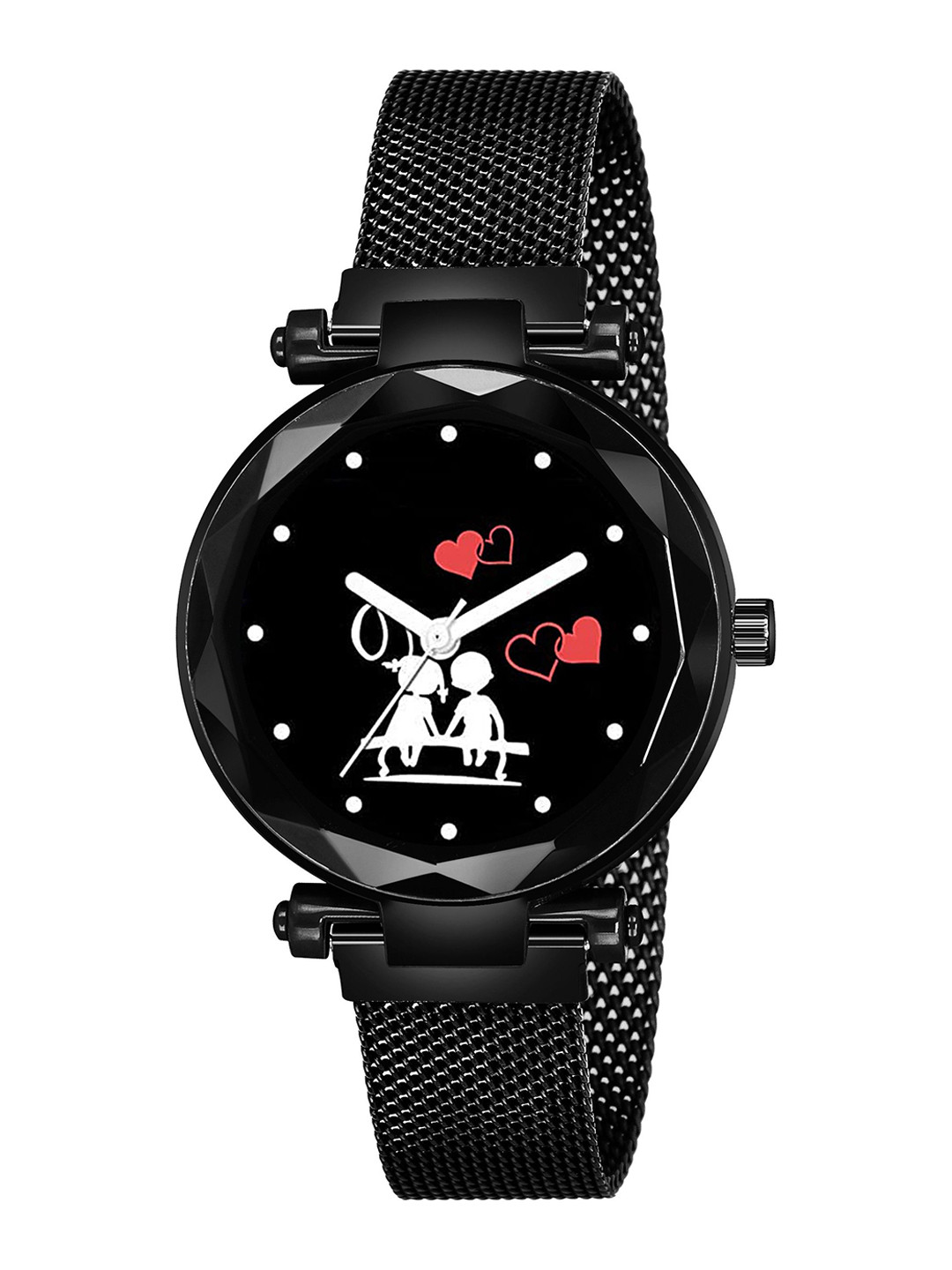Gopal Shopcart Unisex Round Dial Analogue Watch GR379BLK Couple Heart M