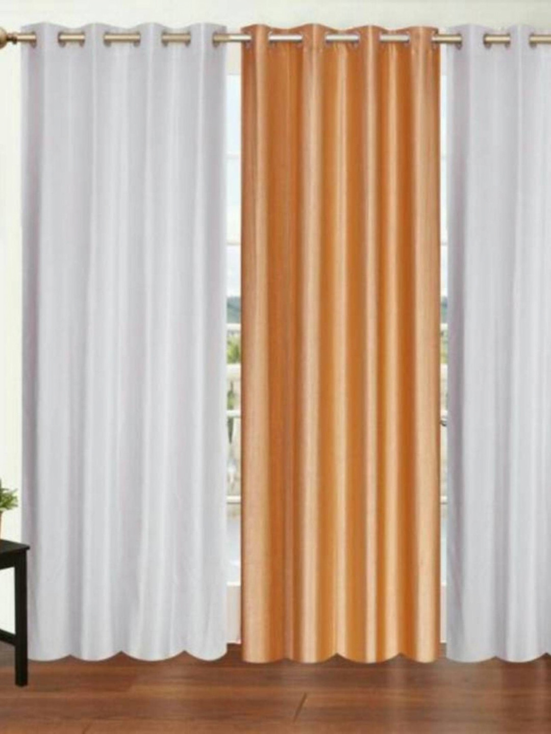 BELLA TRUE White & Gold 3 Pieces Black Out Door Curtains