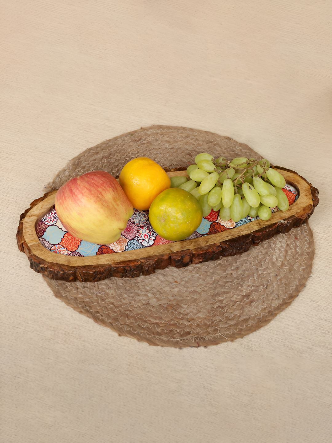 Myntra Elegant Homes Artisanal Brown Printed Easy To Clean Wooden Bark Serving Tray