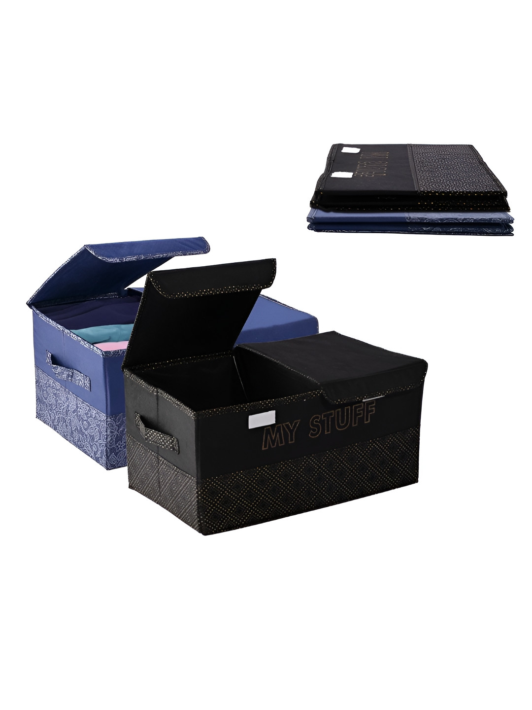 Aura Navy Blue 4 Pieces Double Lid Large 2 Compartments Drawer Organisers