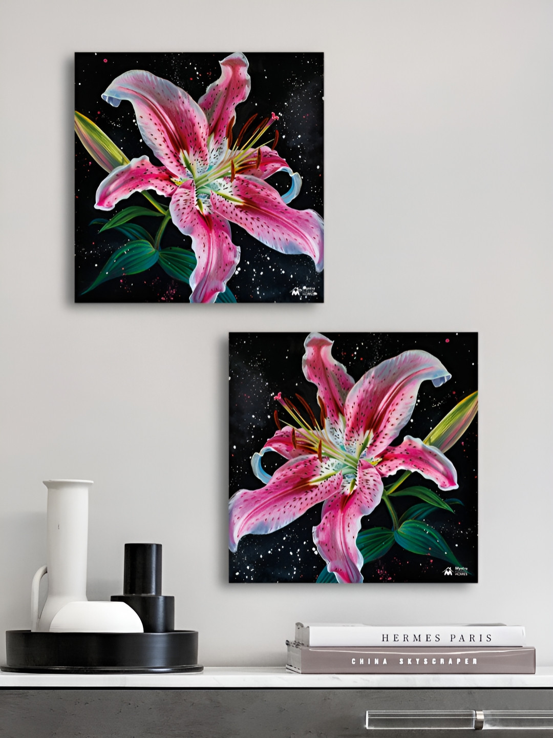 Myntra Elegant Homes Premium Painting Pink & Green 2 Pieces Floral Canvas Wall Arts